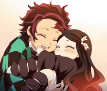 a couple of anime characters are hugging each other and smiling