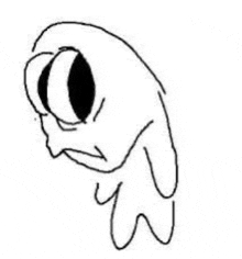 a black and white drawing of a cartoon character 's face with big eyes .