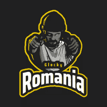 a logo for romania shows a man with a gun