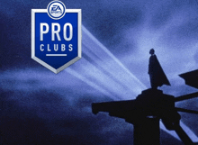 a logo for ea sports pro clubs with a statue on top of a building