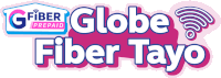 a logo for globe fiber tayo that is pink