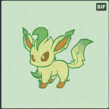 a cartoon drawing of a leafy eevee with a green tail and ears .