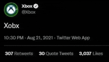 a screenshot of the xbox twitter web app shows 307 retweets and 3,037 likes