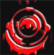 a red circle on a black background with a white circle in the center