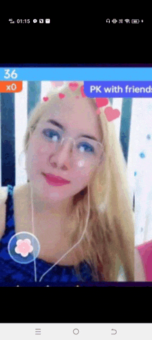 a woman wearing glasses and headphones is on a video call with friends .