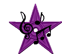 a purple star with a treble clef and music notes