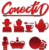 a set of red icons including a crown a teapot a cup and a plate