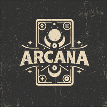 a logo for arcana shows a tarot card with the sun and moon