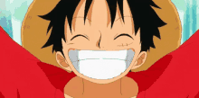 monkey d luffy from one piece is smiling with his mouth open