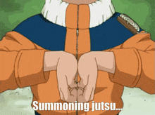 a cartoon character is shown with the words summoning jutsu written below him
