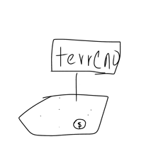 a black and white drawing of a sign that says " terray "