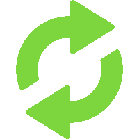 two green arrows pointing in opposite directions in a circle on a white background