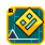 a yellow square with a face on it is on a blue background in a game .