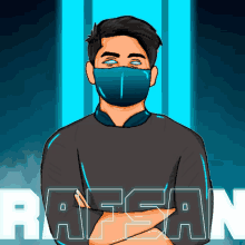 a cartoon drawing of a man wearing a mask with the name rafsan below him