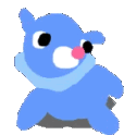 a blue animal with a pink nose and a blue scarf around its neck .