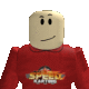 a close up of a roblox character wearing a red shirt with a face on it .