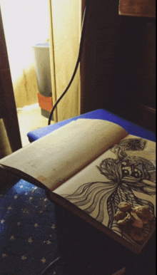 a book is open to a page with a drawing on it