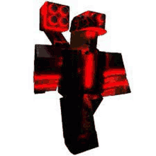 a 3d rendering of a roblox character with red lights on his head and arms .