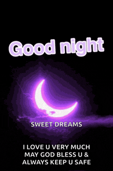 a picture of a purple crescent moon with the words good night sweet dreams