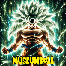 a poster of a cartoon character with the words museumbola in yellow letters