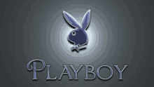 a blue playboy bunny logo on a grey background