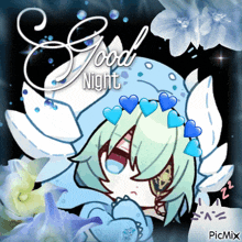 a picture of a girl with hearts on her head and the words " good night "