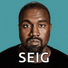 a man with a beard is wearing a black shirt and has the word seig on his face