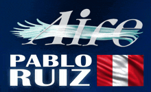 a logo for pablo ruiz with a flag in the lower right corner