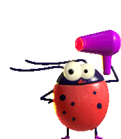 a ladybug is holding a purple hair dryer in its hand