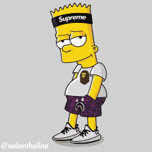 bart simpson is wearing a headband that says supreme on it