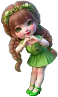 a little girl wearing a green dress and green shoes making a heart shape with her hands