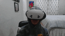 a person wearing a virtual reality headset in a room