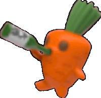 a cartoon carrot drinking from a bottle with a green top