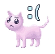 a pixel art of a pink cat standing next to a telephone and a toothbrush .