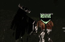 a person in a video game with a sign that says revive on it