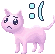 a pixel art of a pink cat with a sad face and a sword .