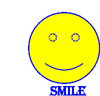 a yellow and blue smiley face with the word smile underneath it