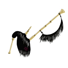 a drawing of a bagpipe and a trumpet with feathers on them