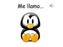 a cartoon of a penguin with the words me llama written above it