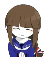 a pixel art drawing of a girl with brown hair wearing a sailor suit
