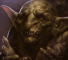 a close up of a painting of a goblin with sharp claws