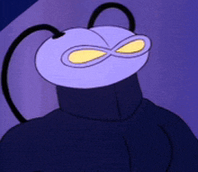 a cartoon character wearing a purple mask with a yellow eye