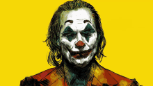 a drawing of a joker with a yellow background