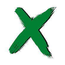 a green cross with a black outline is on a white background