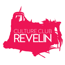 a logo for the culture club revelin with a pink background