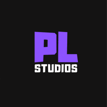 a logo for pl studios is purple and white on a black background