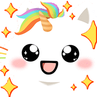 a cartoon unicorn with a rainbow mane and horn is smiling