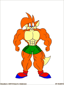 a cartoon drawing of a muscular fox by sean e. andersen in 2015