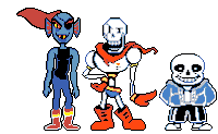 a pixel art drawing of undertale characters including papyrus and undertale sans