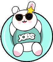 a cartoon of a bunny wearing sunglasses and a shirt that says jobs